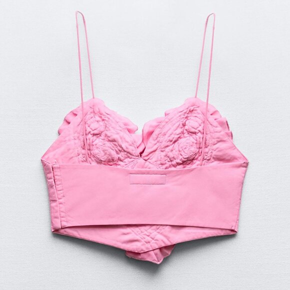 BLOGGER'S FAVE! Zara Voluminous Heart Crop Top Pink NWT - Picture 16 of 16
